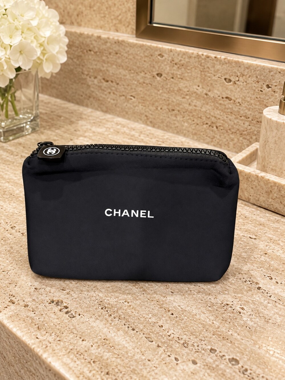 Chanel Black Zip Cosmetic Pouch | Skincare Organizer